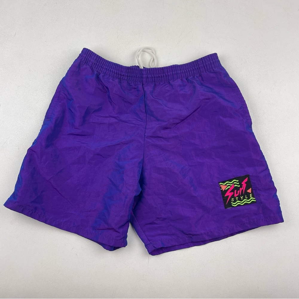 Vintage 90s Surf Style Iridescent Purple Shorts Size Small Adult Swim Volley - Picture 1 of 3